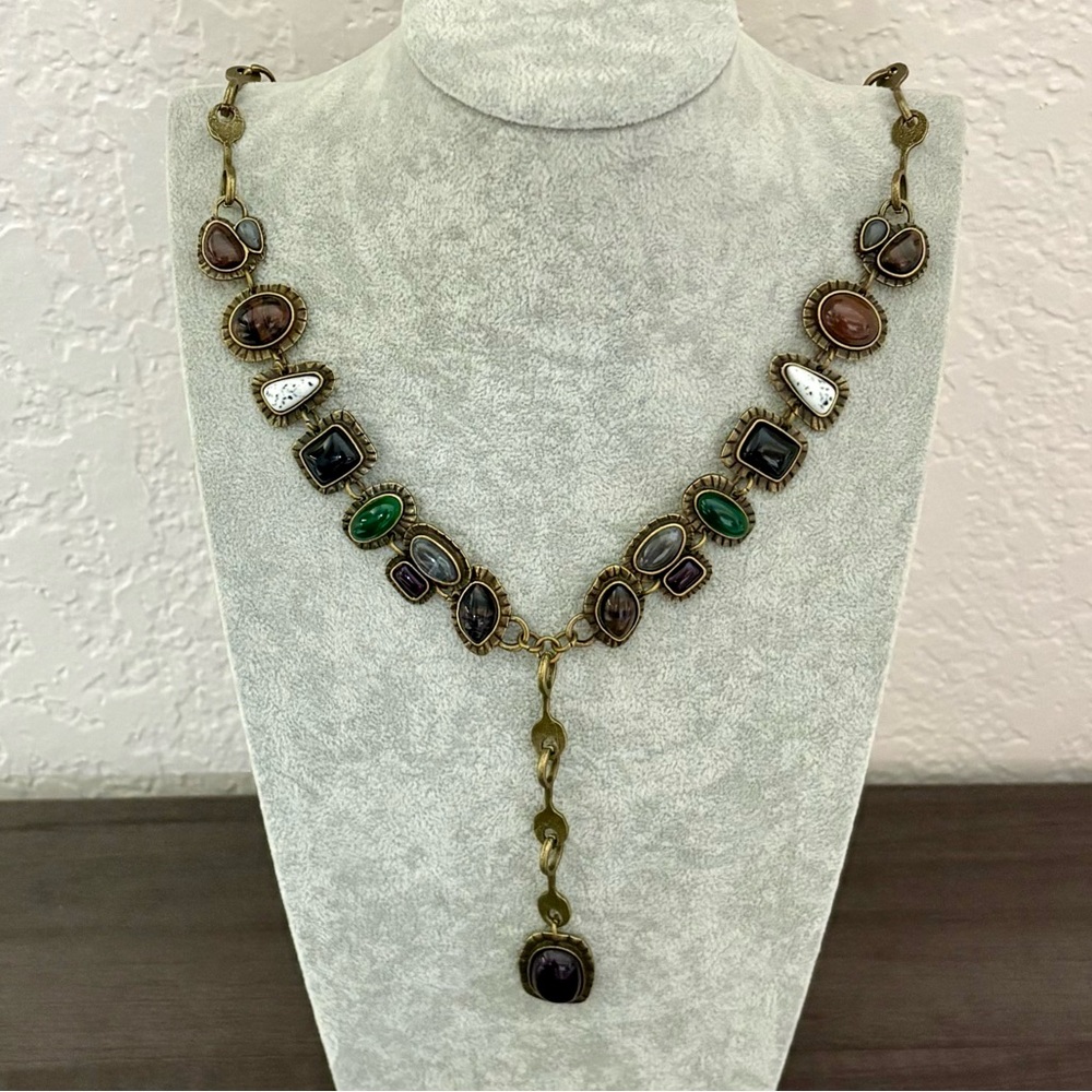 Multi Stone Drop Statement Necklace - image 2
